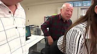 japanese old man with son wife